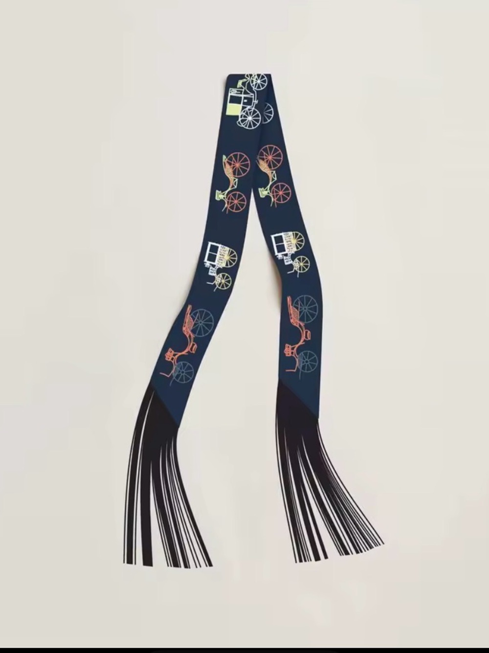 Blk green fringe silk twilly